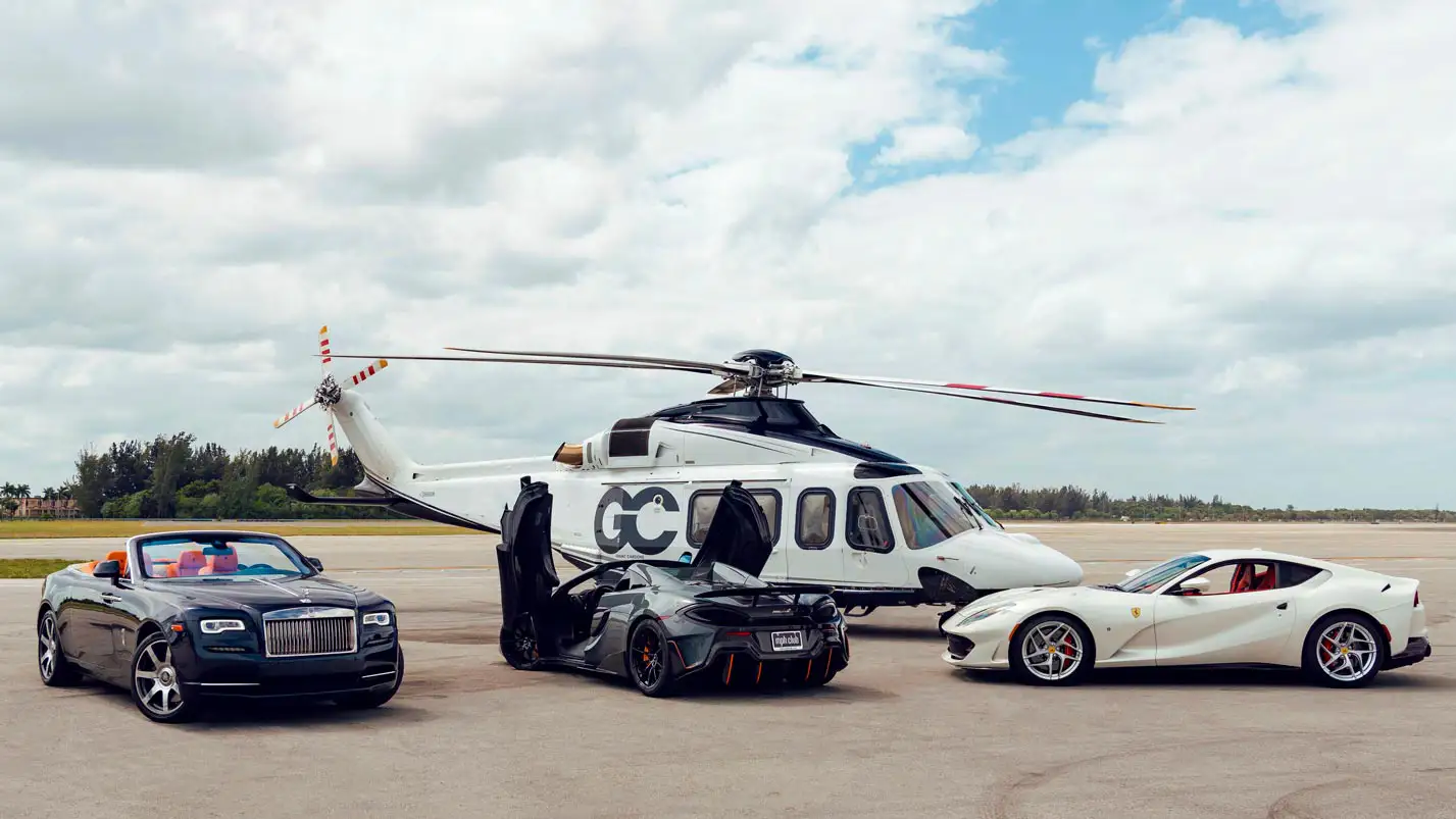 grant cardone helicopter and mph club exotic car rental lineup