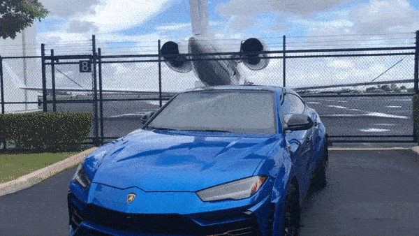 lite blue wide body Lamborghini Urus rental mph club