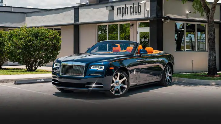 Blue Rolls Royce Dawn rental profile view - mph club