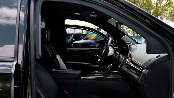 Bulletproof Cadillac Escalade for rent interior view mph club