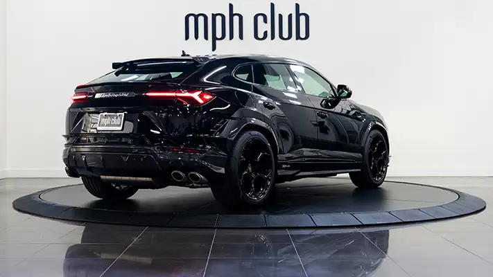 Black Lamborghini Urus Performante rental rear view mph club