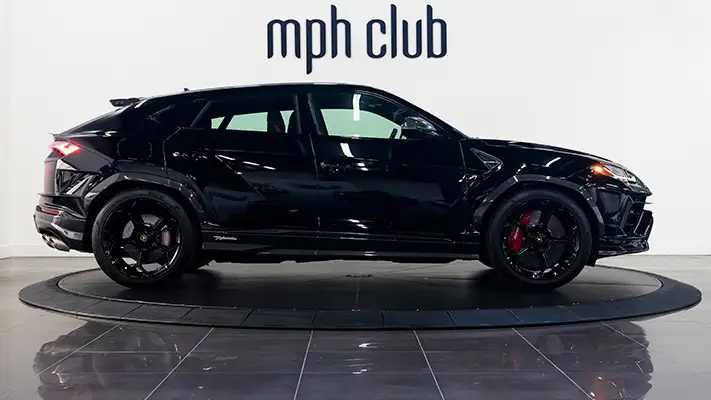 Black Lamborghini Urus Performante rental side view mph club