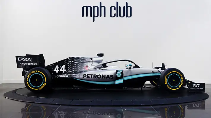 F1 W10 Mercedes AMG Petronas side view mph club