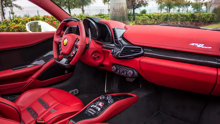 Ferrari 458 Spider rental interior view mph club