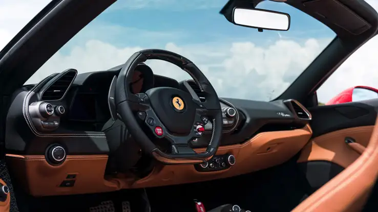 Ferrari 488 Spider rental interior view mph club