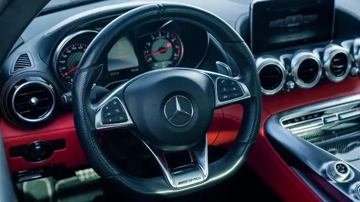 White Mercedes Benz AMG GTS rental interior view mph club