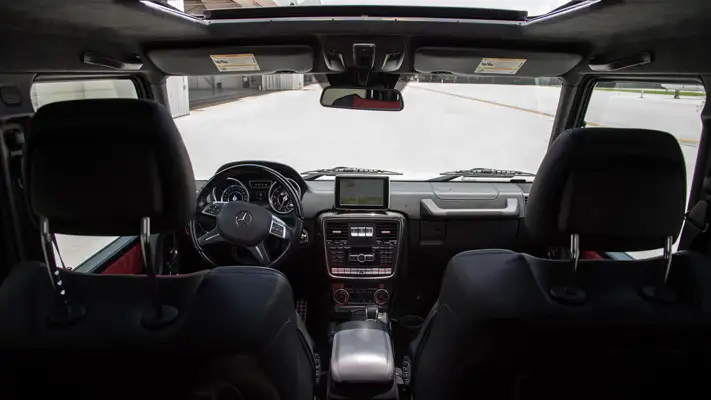 White Mercedes Benz G63 AMG G Wagon rental interior view mph club