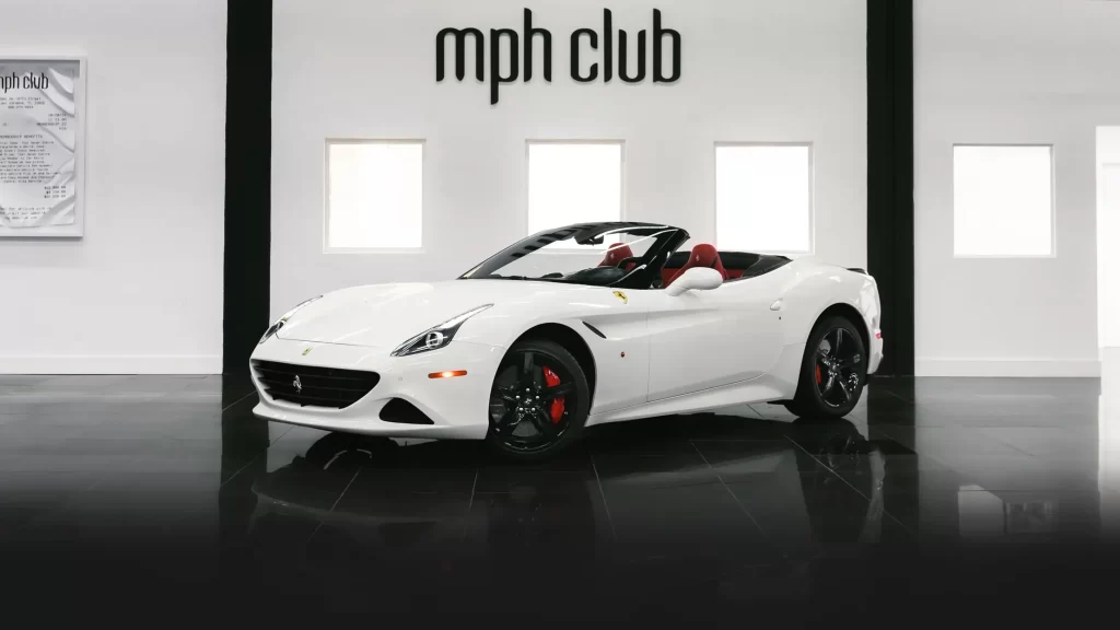 White on red Ferrari California T rental profile view mph club