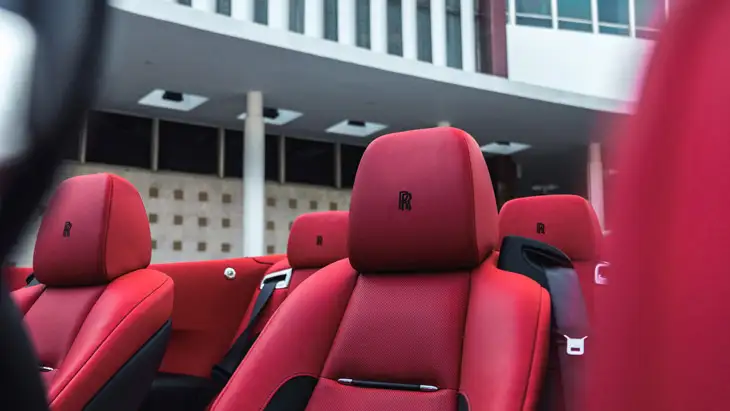 White Rolls Royce Dawn rental red interior mph club