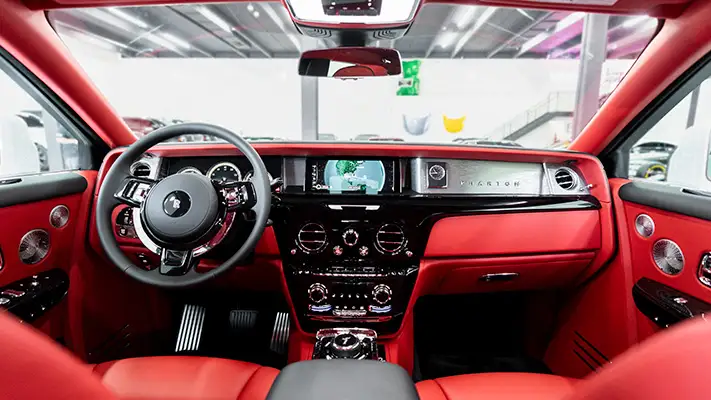 White Rolls Royce Phantom rental dashboard view mph club