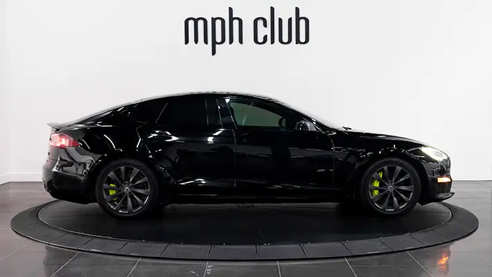 Black Tesla Model S Plaid rental side view mph club