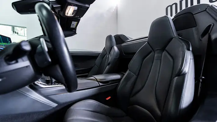 Grey on black BMW I8 rental interior view mph club