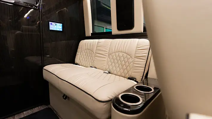 8 passenger Mercedes Benz Limo VIP rental interior 1 view - mph club