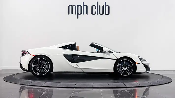 McLaren 570s Spider rental Miami side view mph club