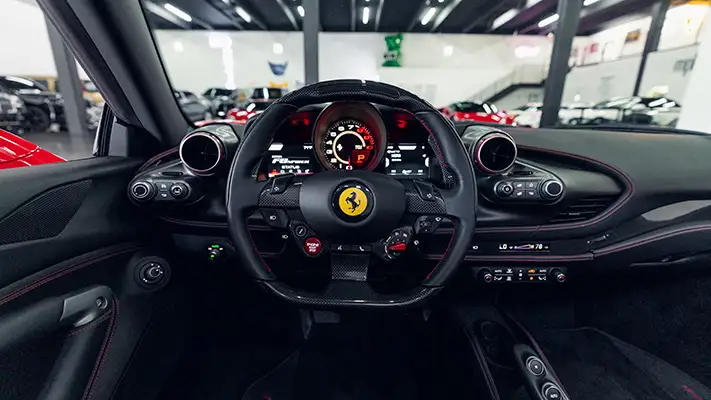 Ferrari F8 Spider rental dashboard view mph club
