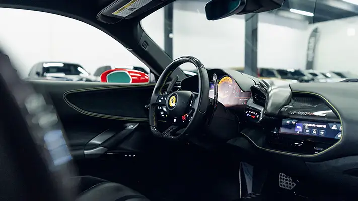 Ferrari SF90 Stradale rental dashboard view mph club