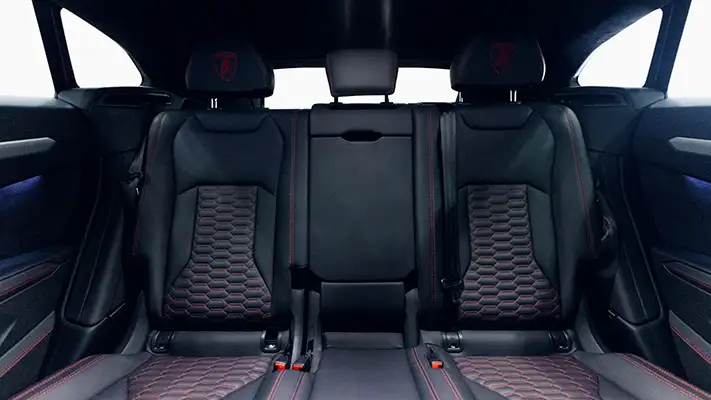 Red on black Lamborghini Urus rental interior view mph club