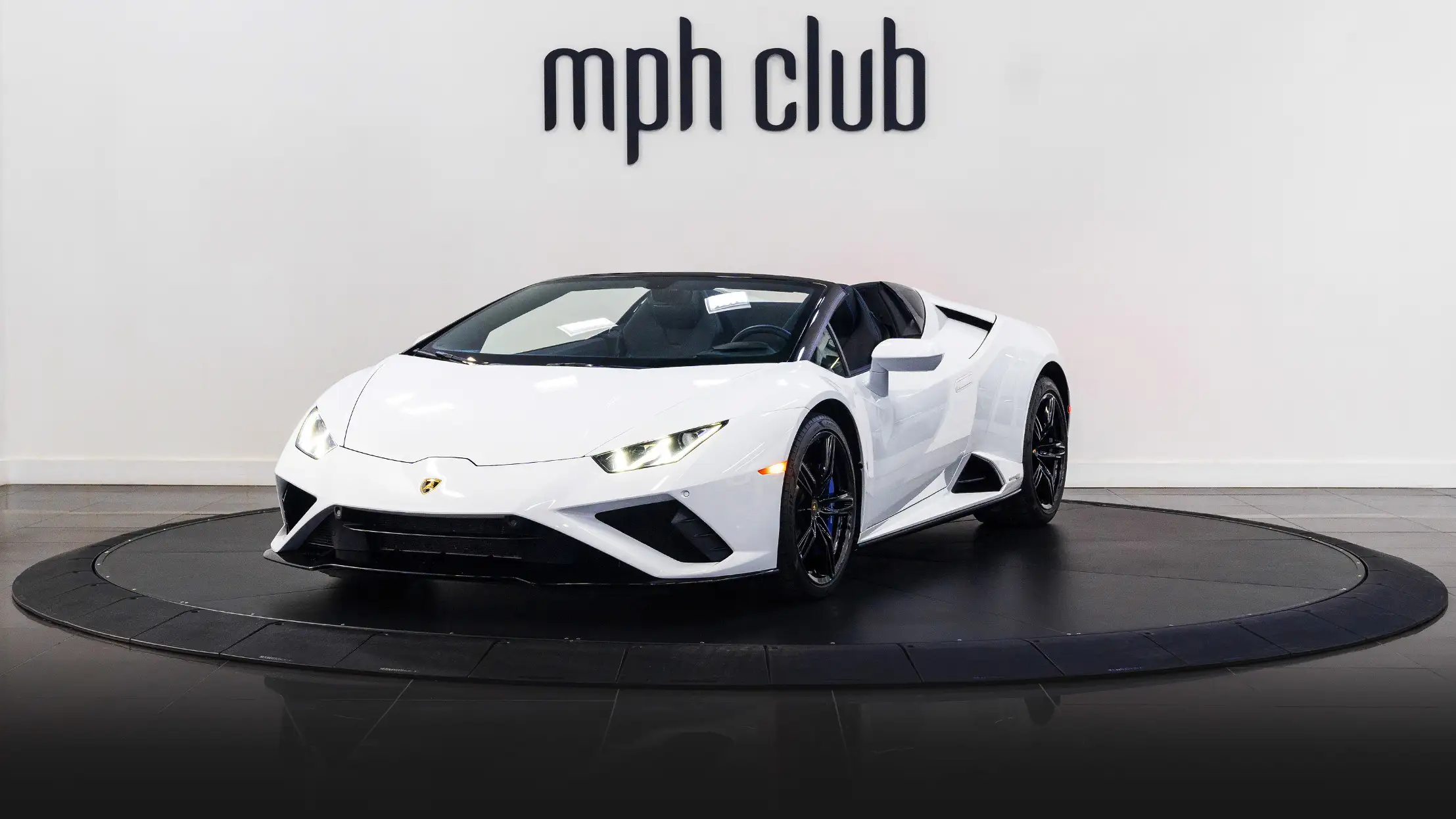 White Lamborghini Huracan Evo rental profile view mph club
