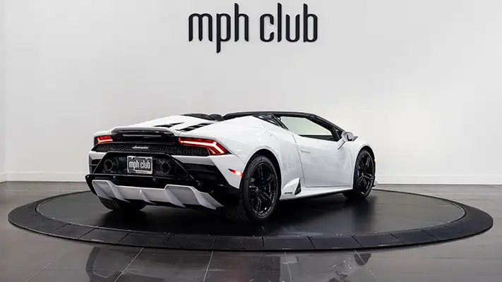 White Lamborghini Huracan Evo rental rear view mph club