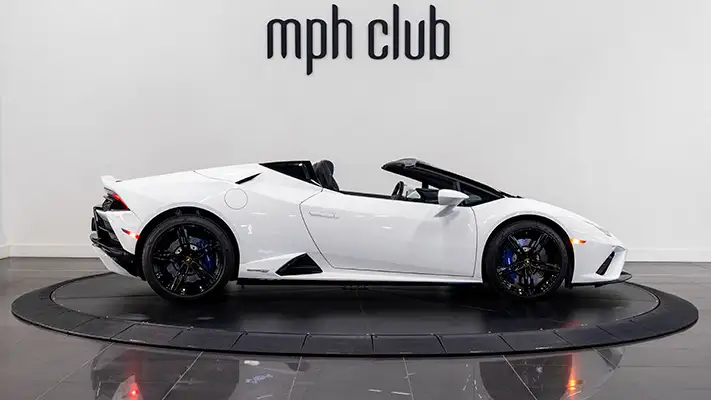 White Lamborghini Huracan Evo rental side view mph club