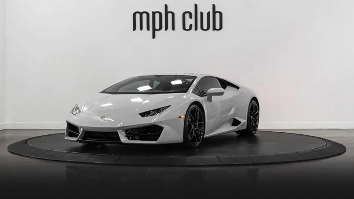 Grey Lamborghini Huracan Coupe rental profile view turntable rszd - mph club