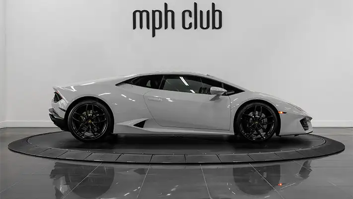 Grey Lamborghini Huracan Coupe rental side view turntable - mph club