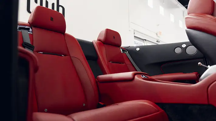 Black Rolls Royce Dawn rental interior view turntable mph club