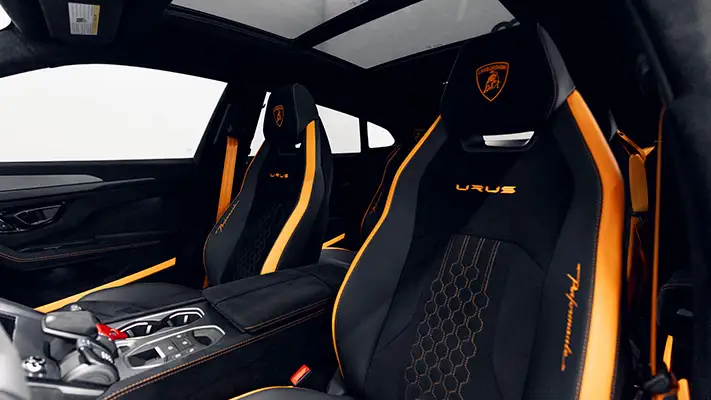Grey Lamborghini Urus Performante rental interior view mph club