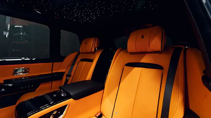 Matte black Rolls Royce Cullinan rental interior view mph club