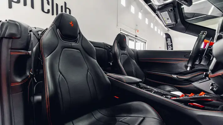 Red Ferrari Portofino rental interior view mph club