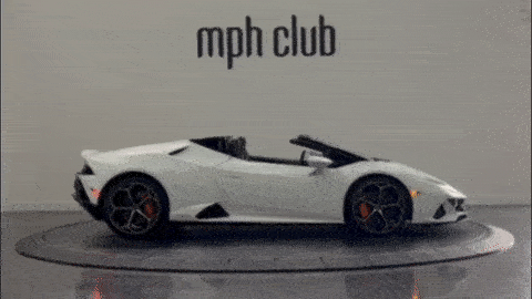 White matte Lamborghini Huracan EVO Spyder rental turntable mph club