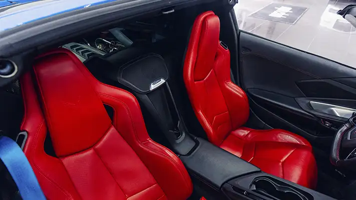 Blue Chevrolet Corvette C8 rental profile interior view - mph club turntable