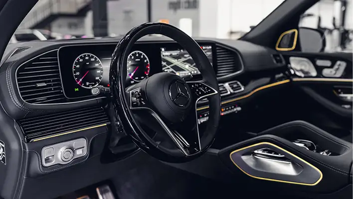 Black Mercedes Maybach SUV rental dashboard view - mph club