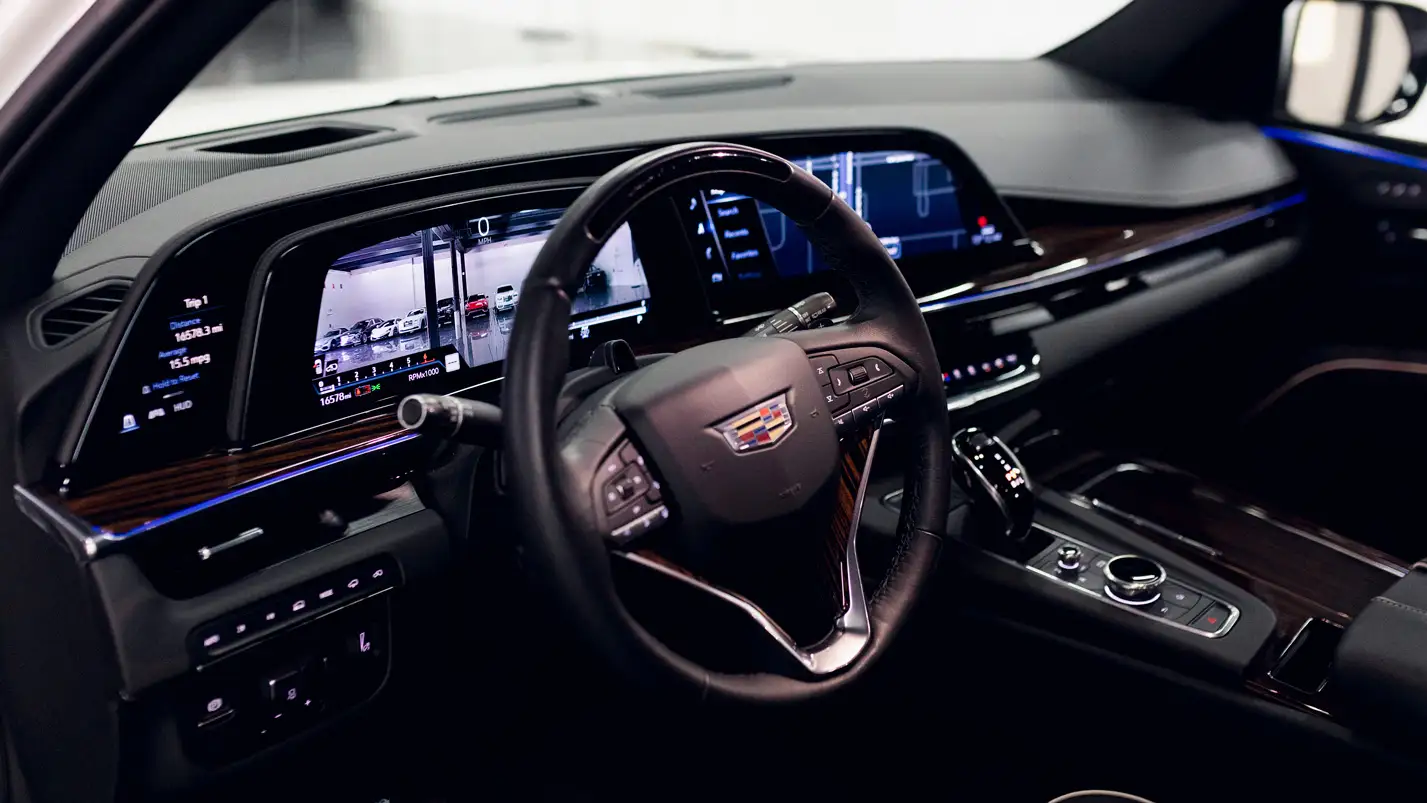The driver or chauffeur's view of the comfortable Cadillac Escalade.