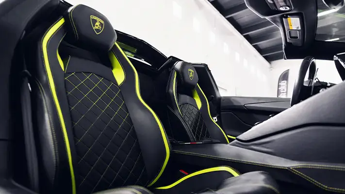 Yellow Lamborghini Aventador S Roadster rental interior view - mph club