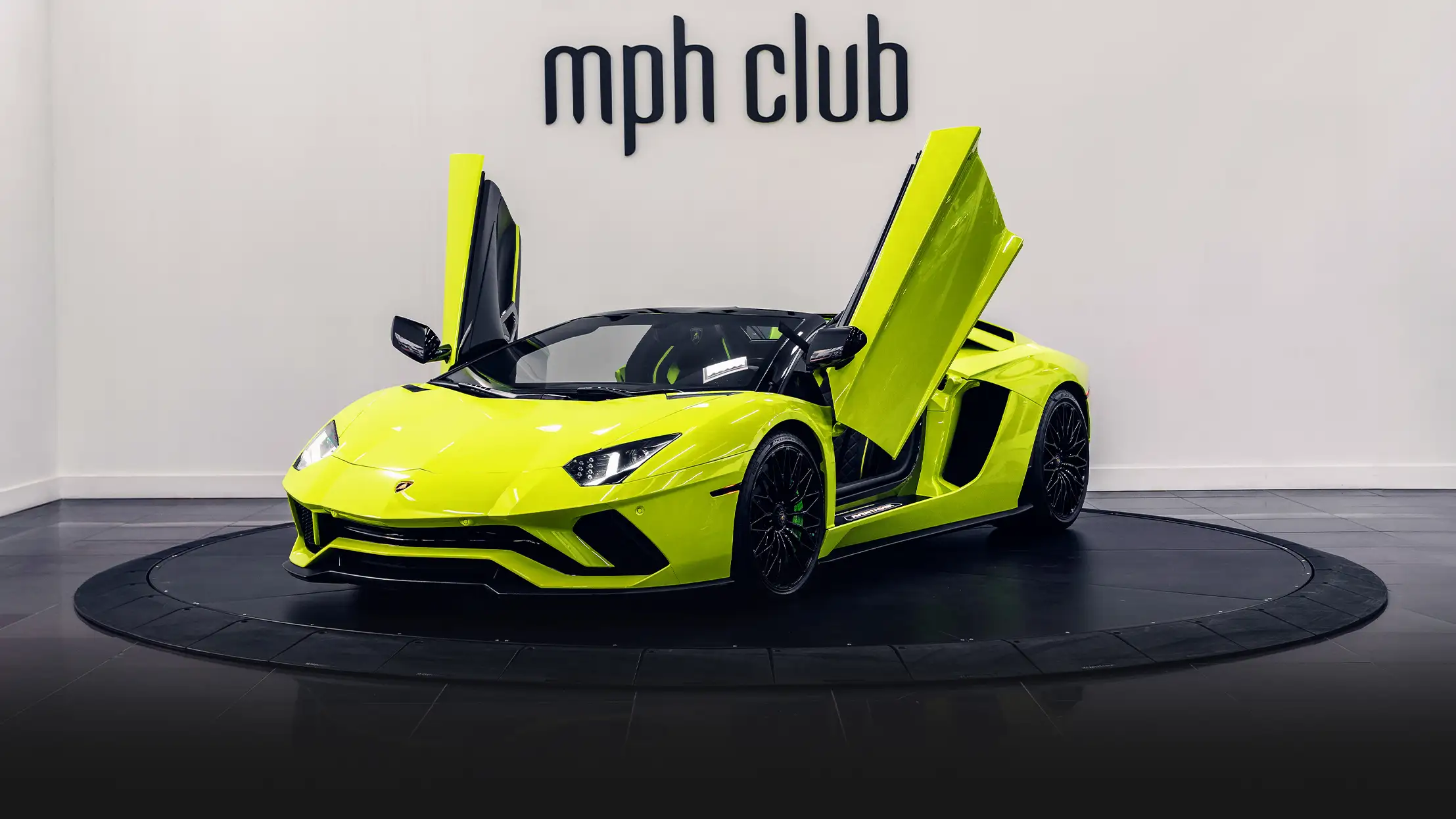 Yellow Lamborghini Aventador S Roadster rental profile view - mph club