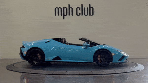 Blue with orange Lamborghini Huracan EVO Spider rental turntable - mph club