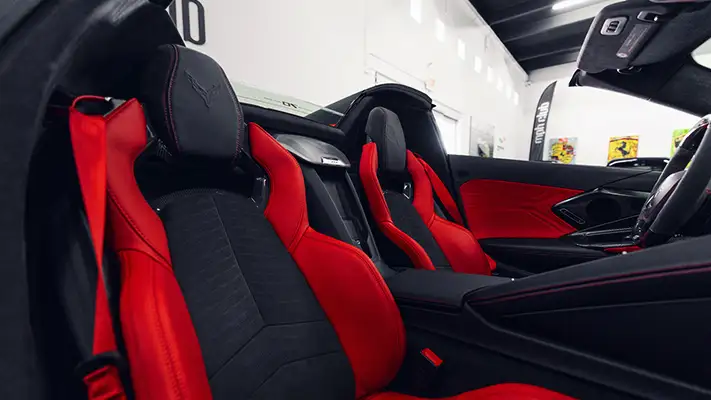 Red Chevrolet Corvette Z06R rental interior view - mph club