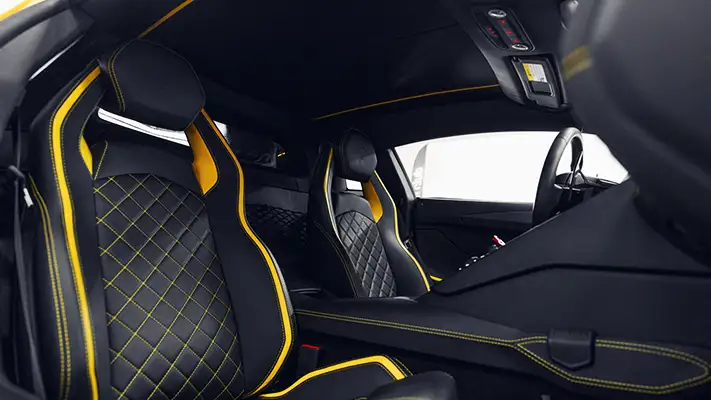 Yellow Lamborghini Aventador S rental interior view - mph club