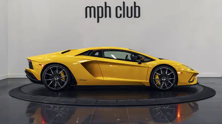 Yellow Lamborghini Aventador S rental side view - mph club