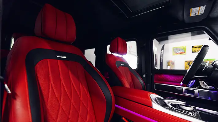 Black matte with red Mercedes Benz G63 rental interior view - mph club