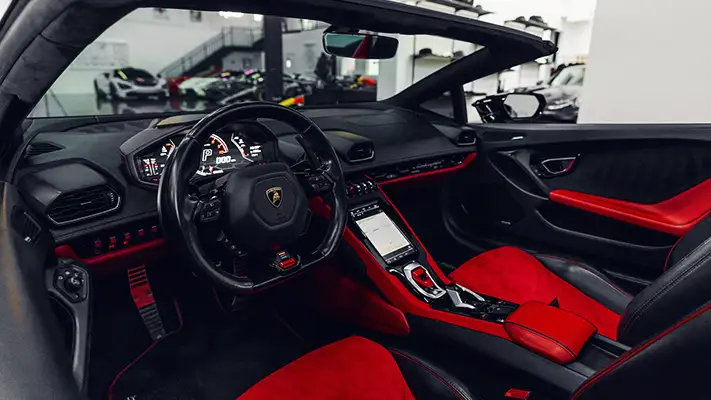 Black Lamborghini Huracan EVO Spyder rental dashboard view - mph club