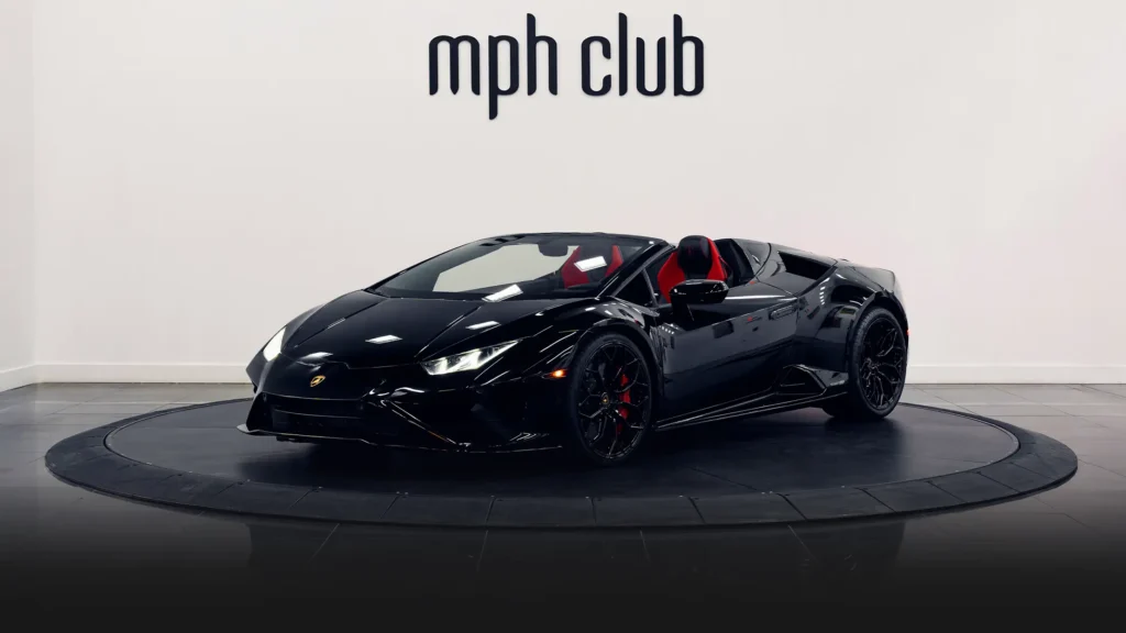 Black Lamborghini Huracan EVO Spyder rental profile view - mph club