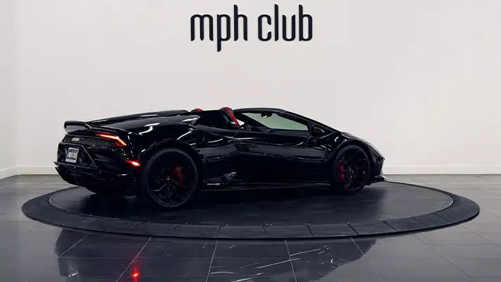 Black Lamborghini Huracan EVO Spyder rental rear view - mph club