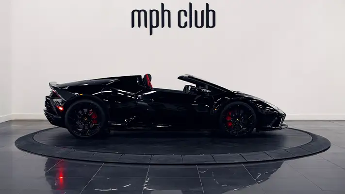 Black Lamborghini Huracan EVO Spyder rental side view - mph club