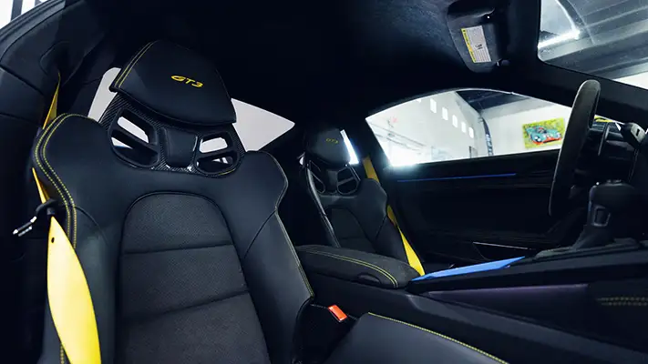 Blue Porsche 911 GT3 rental interior view - mph club