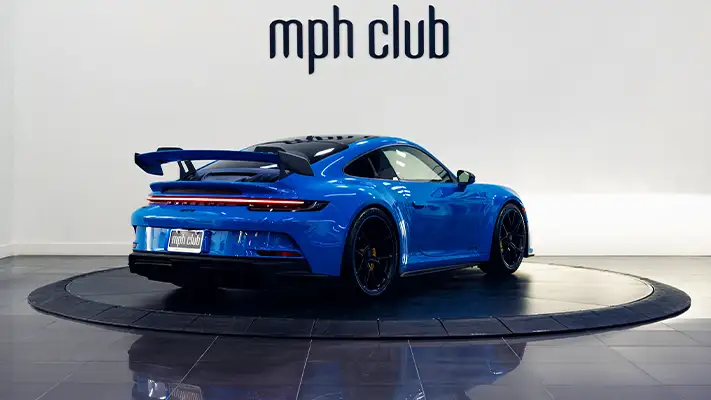 Blue Porsche 911 GT3 rental rear view - mph club