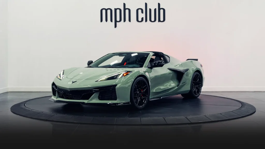 Green Chevrolet Corvette Z06 rental profile view - mph club