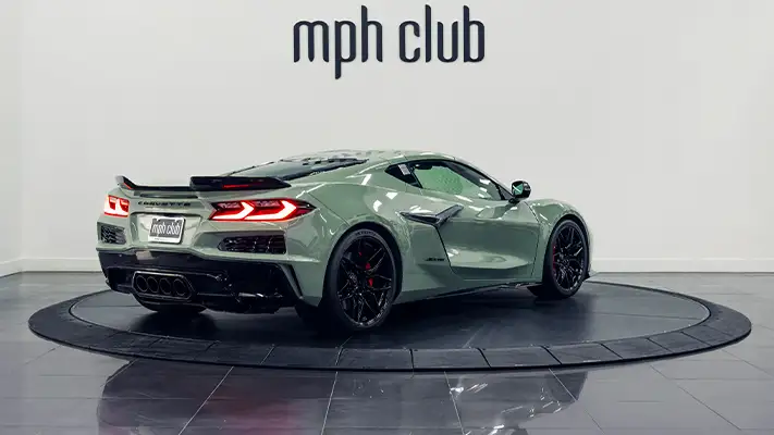 Green Chevrolet Corvette Z06 rental rear view - mph club