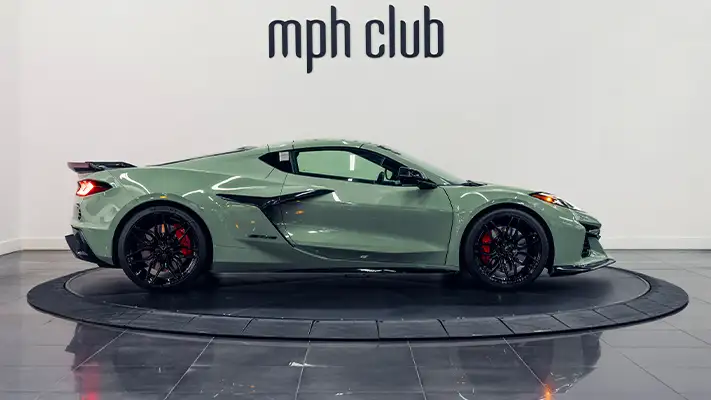 Green Chevrolet Corvette Z06 rental side view - mph club